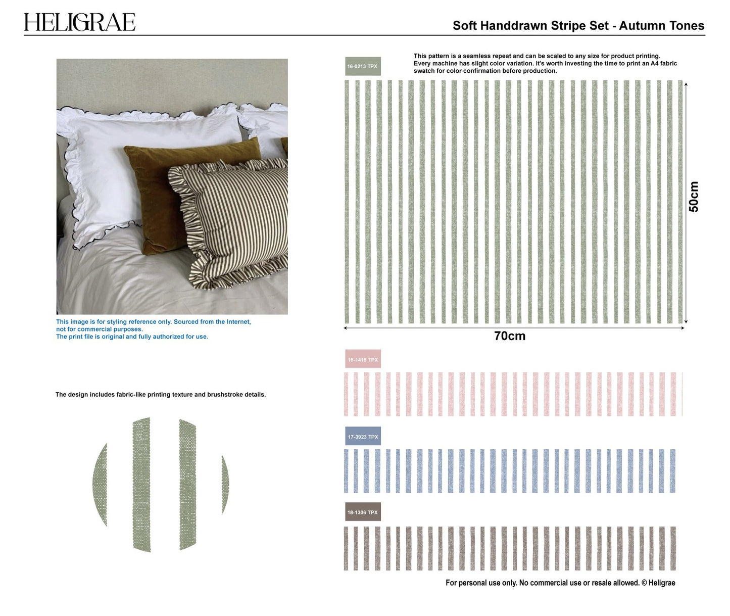 "Hand-drawn stripe pattern with soft cotton-linen brush texture in autumn tones for textile and fabric design"