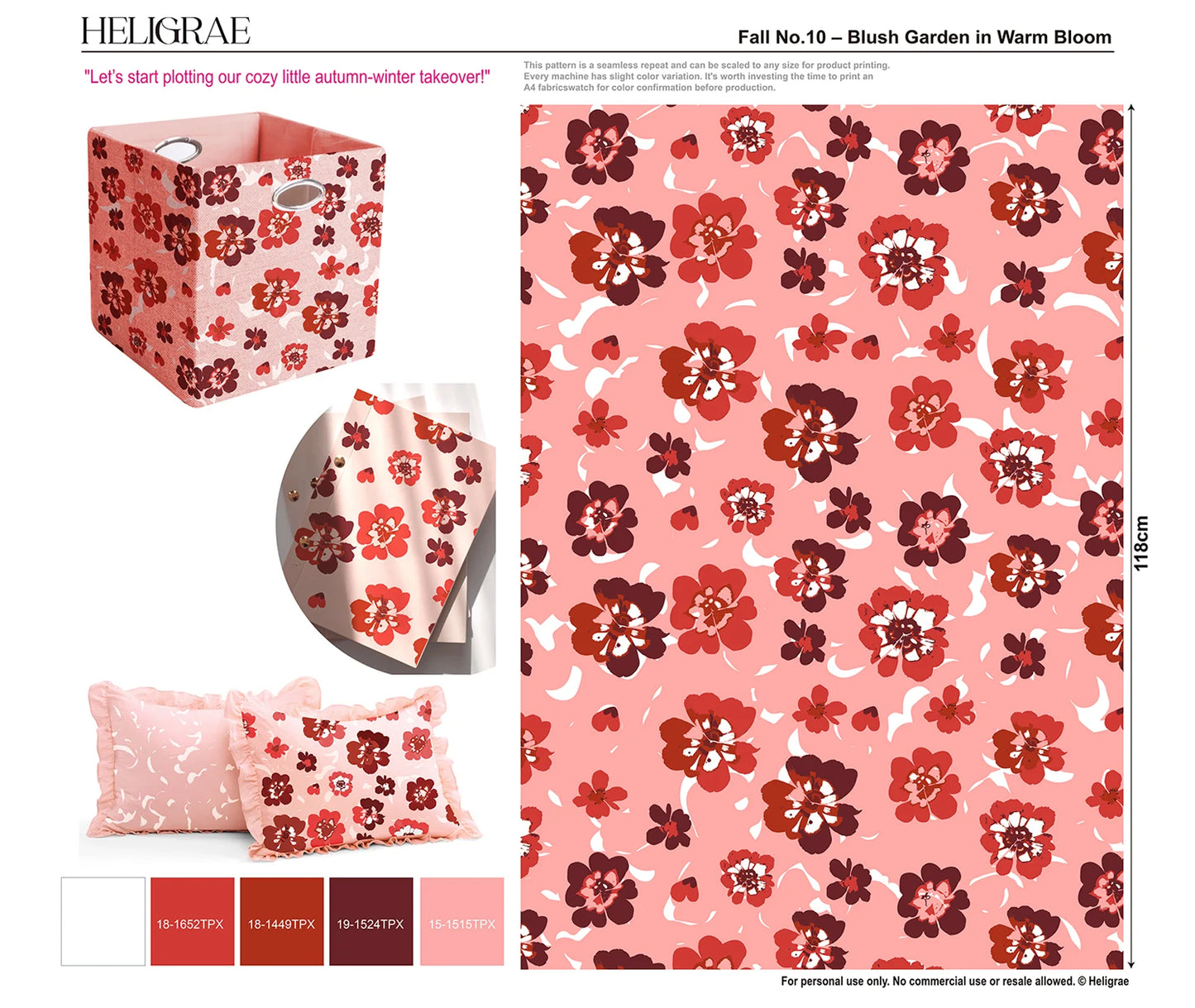"Vintage floral pattern with warm coral burgundy and terracotta blooms in mid-century botanical style for textile design"