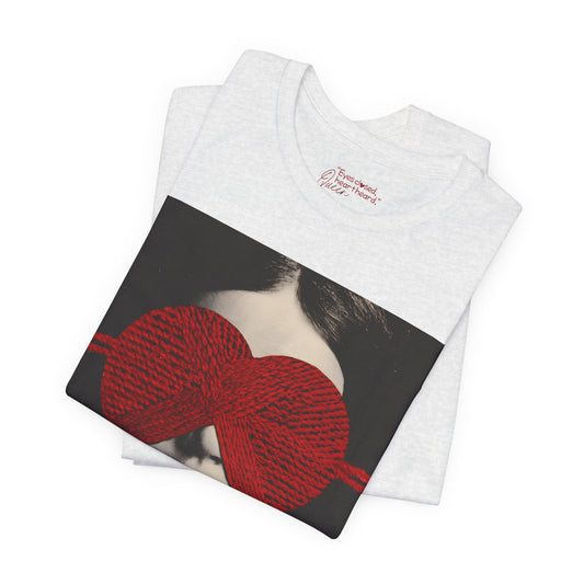 Heligrae grey t-shirt folded red knit heart graphic detail
