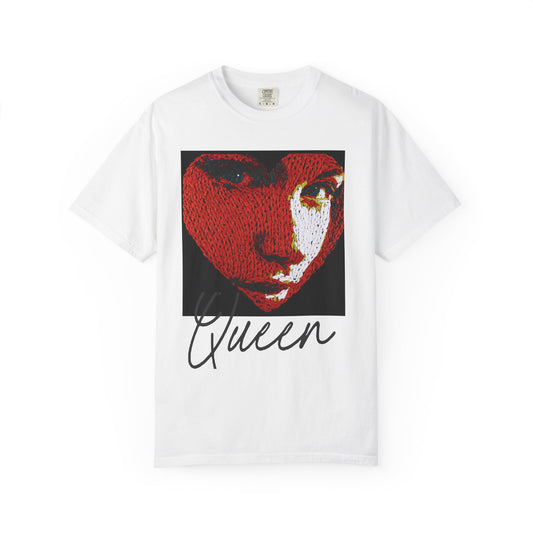white t-shirt knit heart portrait queen graphic front prin