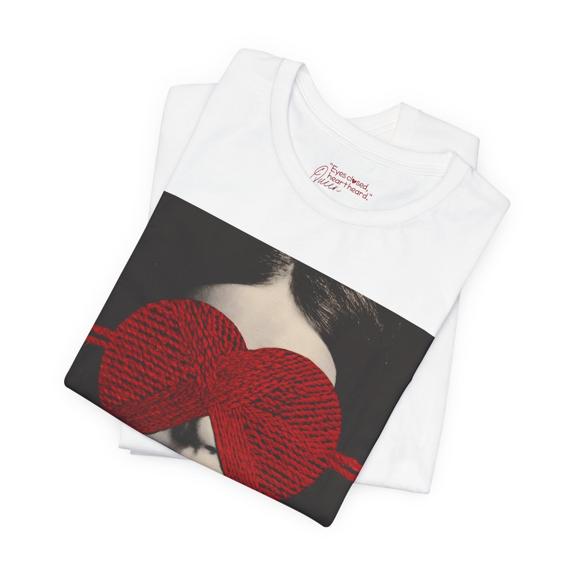 white t-shirt folded heart graphic detail
