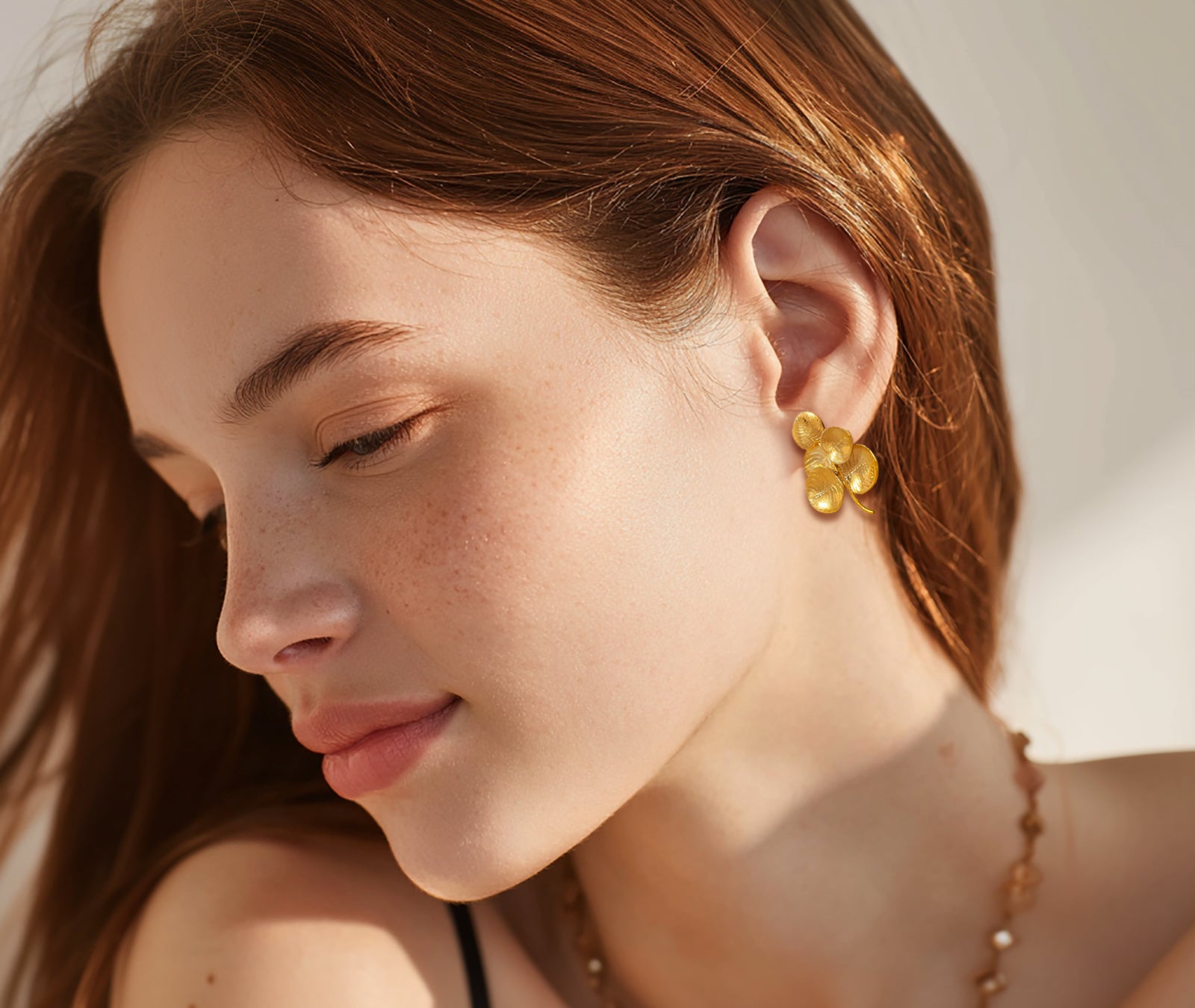 18K gold plated brass earrings - dimensional bloom structure