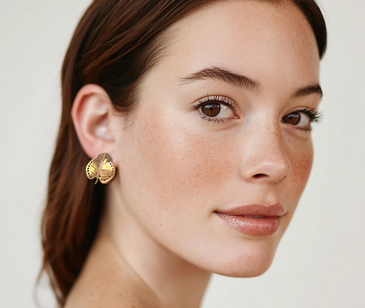 Minimal Broad Leaf Earrings in 18K Gold Plated Brass