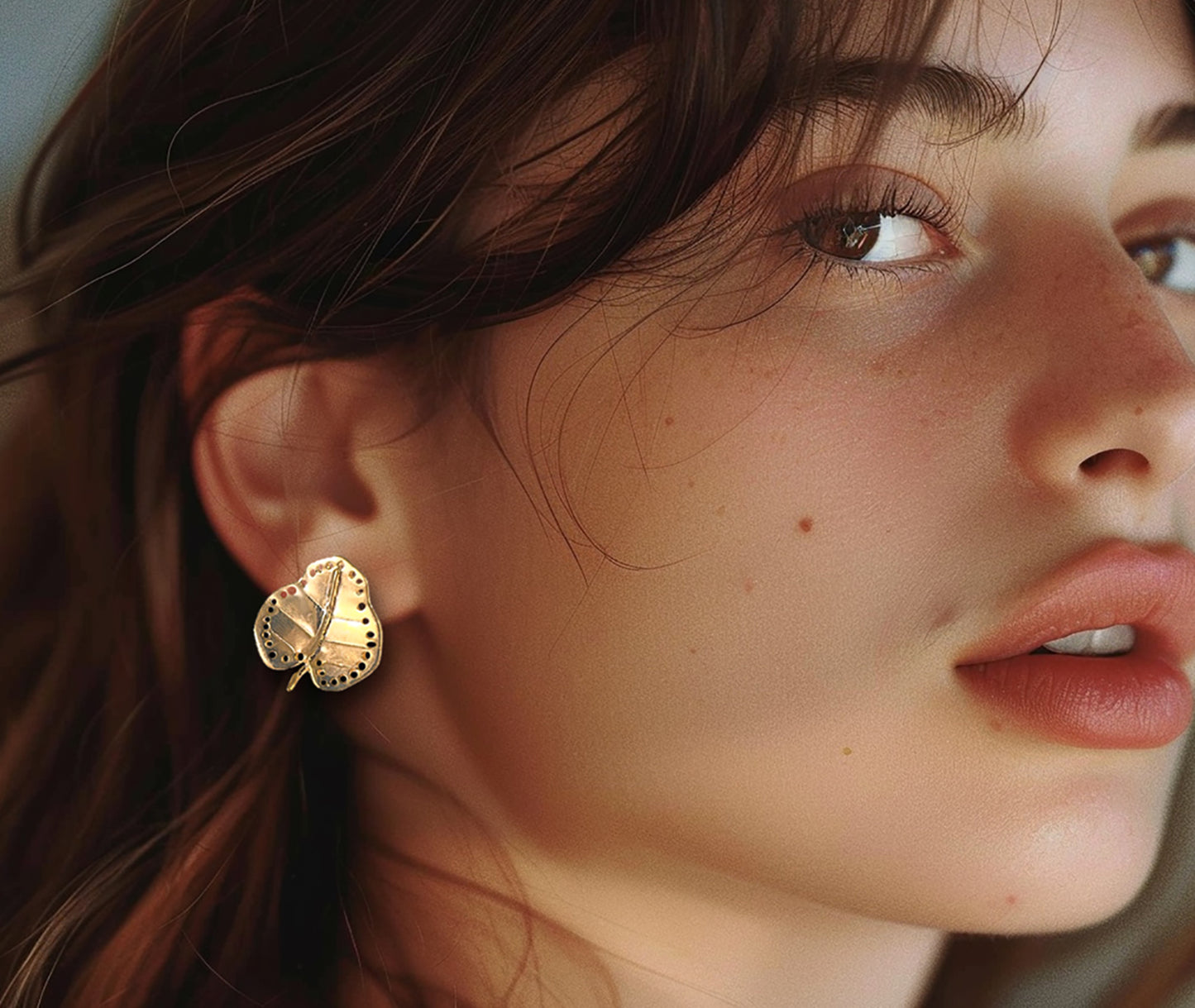 Minimal Broad Leaf Earrings in 18K Gold Plated Brass