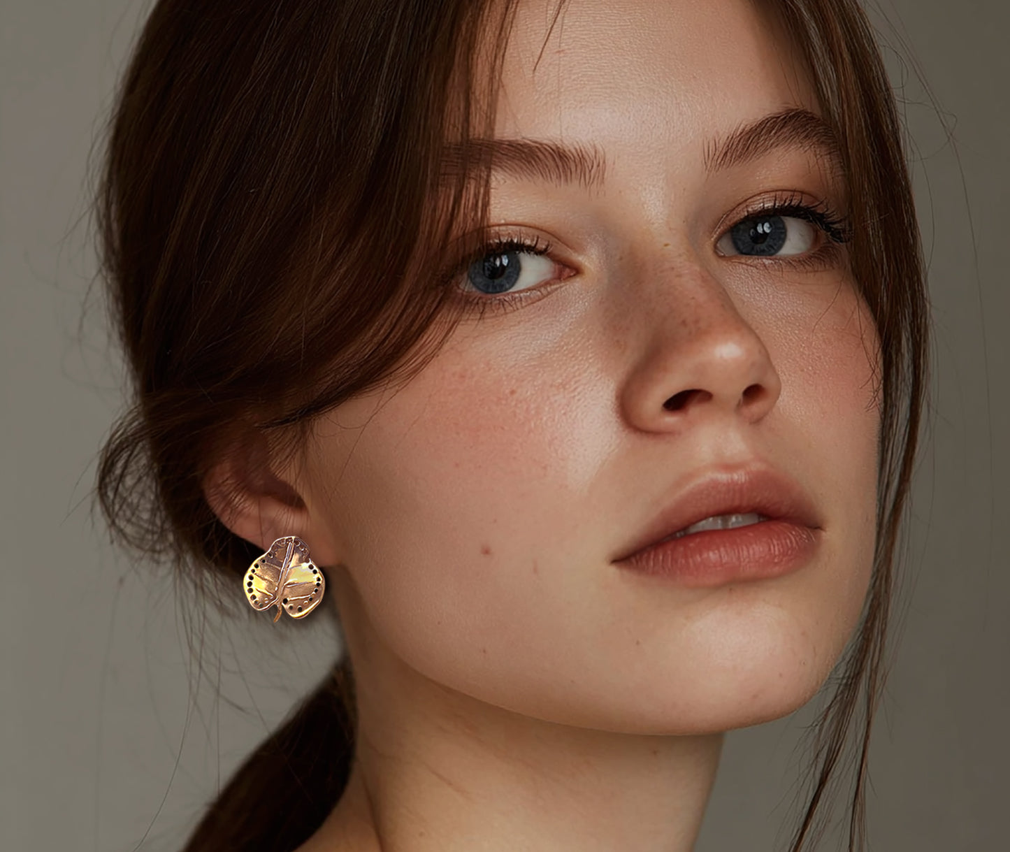 Minimal Broad Leaf Earrings in 18K Gold Plated Brass