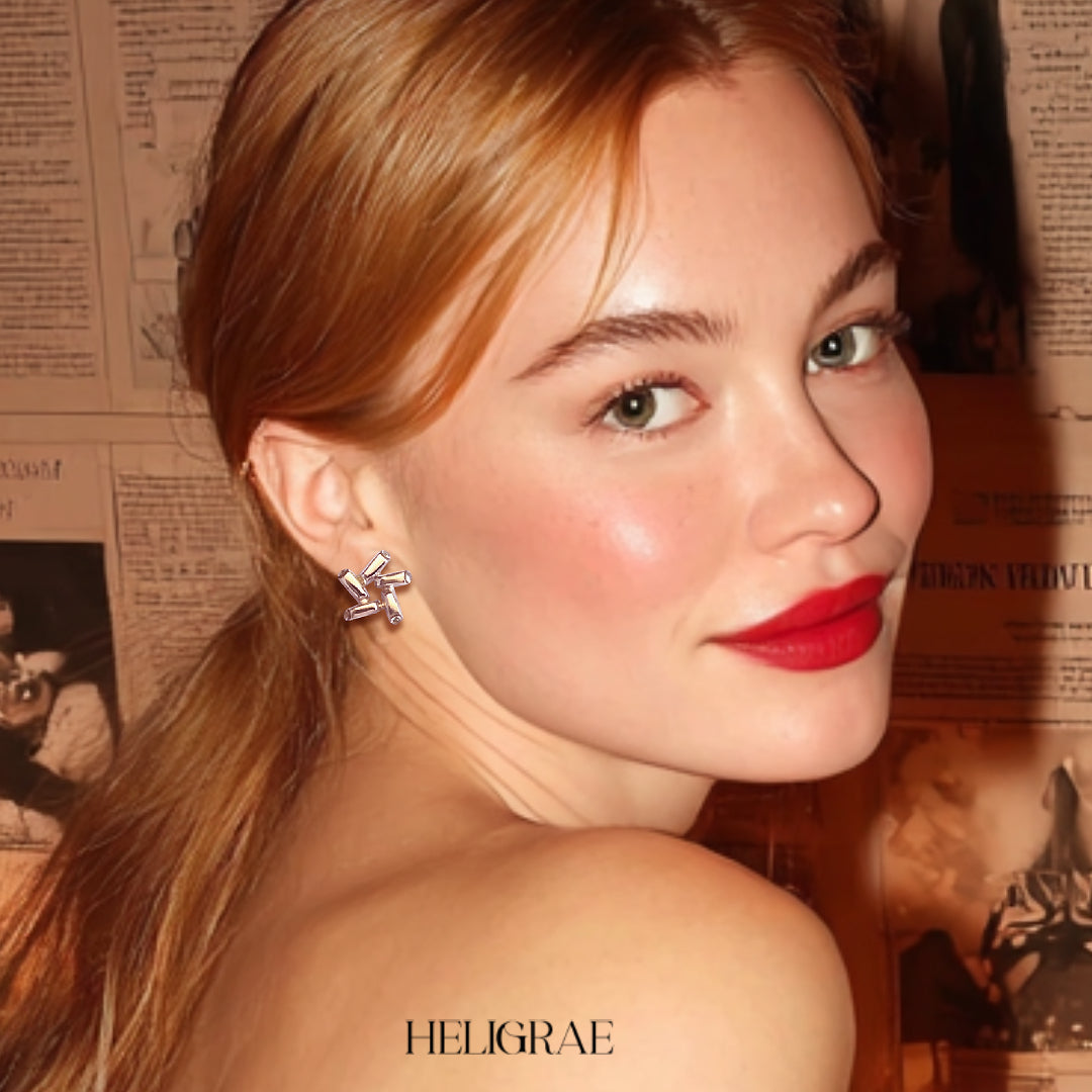 Nova Gleam star earrings - flat lay showing geometric design and radiant finish | HELIGRAE Prototype No. 06