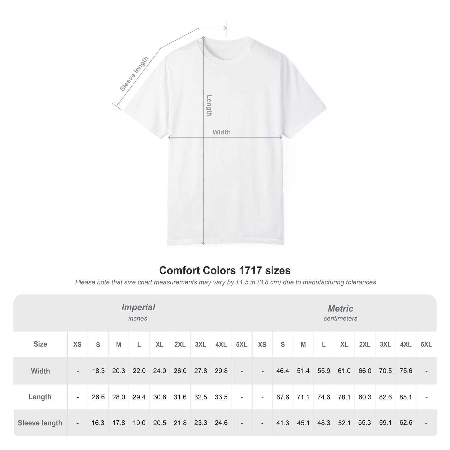t-shirt size chart measurement guide cotton tee