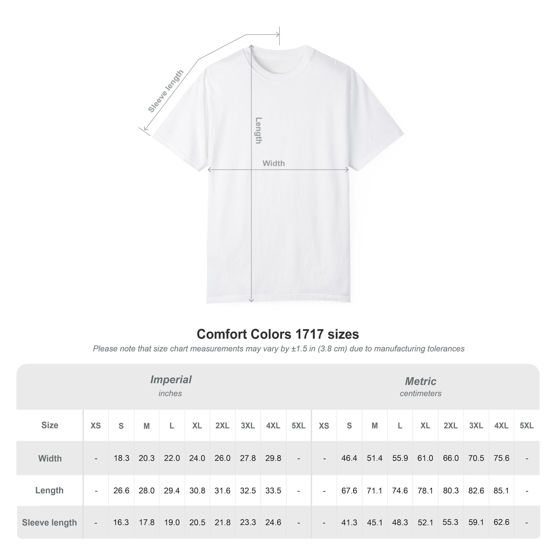 t-shirt size chart measurement guide cotton tee