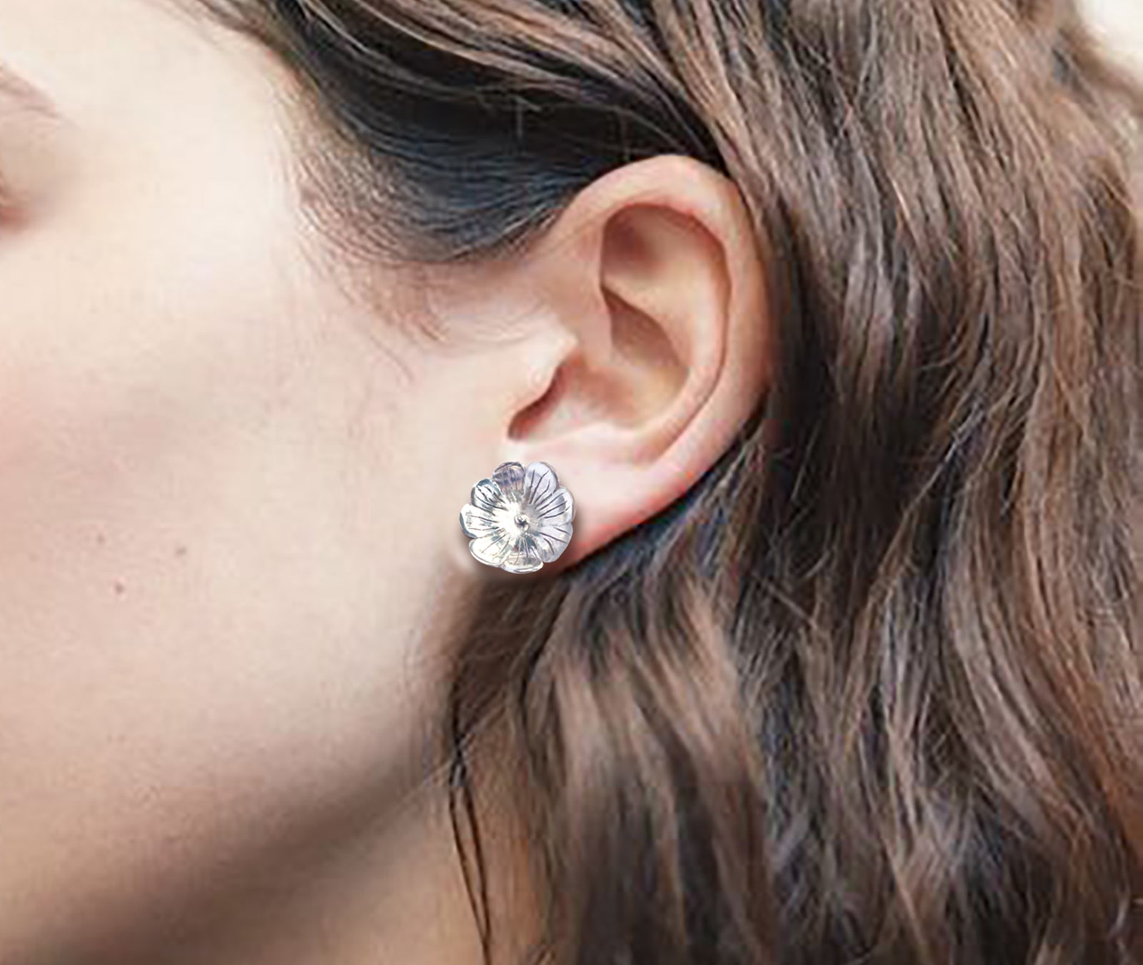 Morning Dew Bloom earrings - detailed view of sculptural bloom form with polished silver shine | HELIGRAE Prototype 08