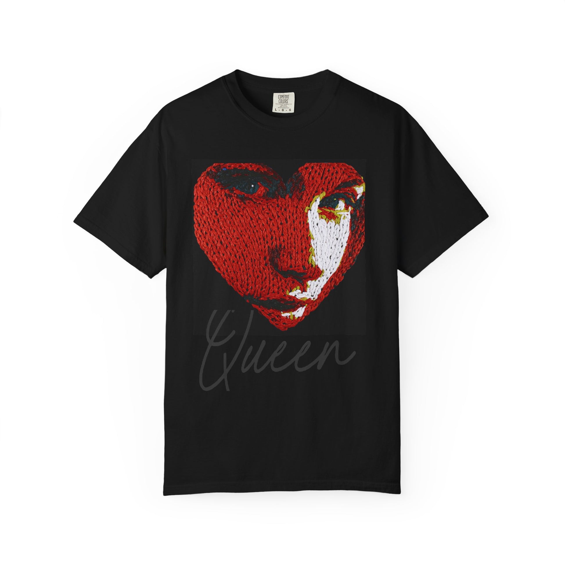 black t-shirt knit heart portrait queen graphic front print