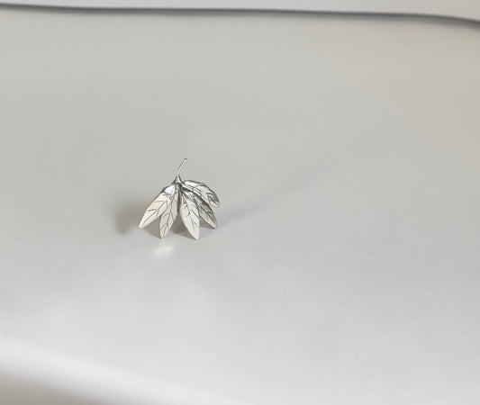 Leaf Cluster silver earrings - close-up showing engraved leaf veins and layered fan-like form | HELIGRAE handcrafted jewelry