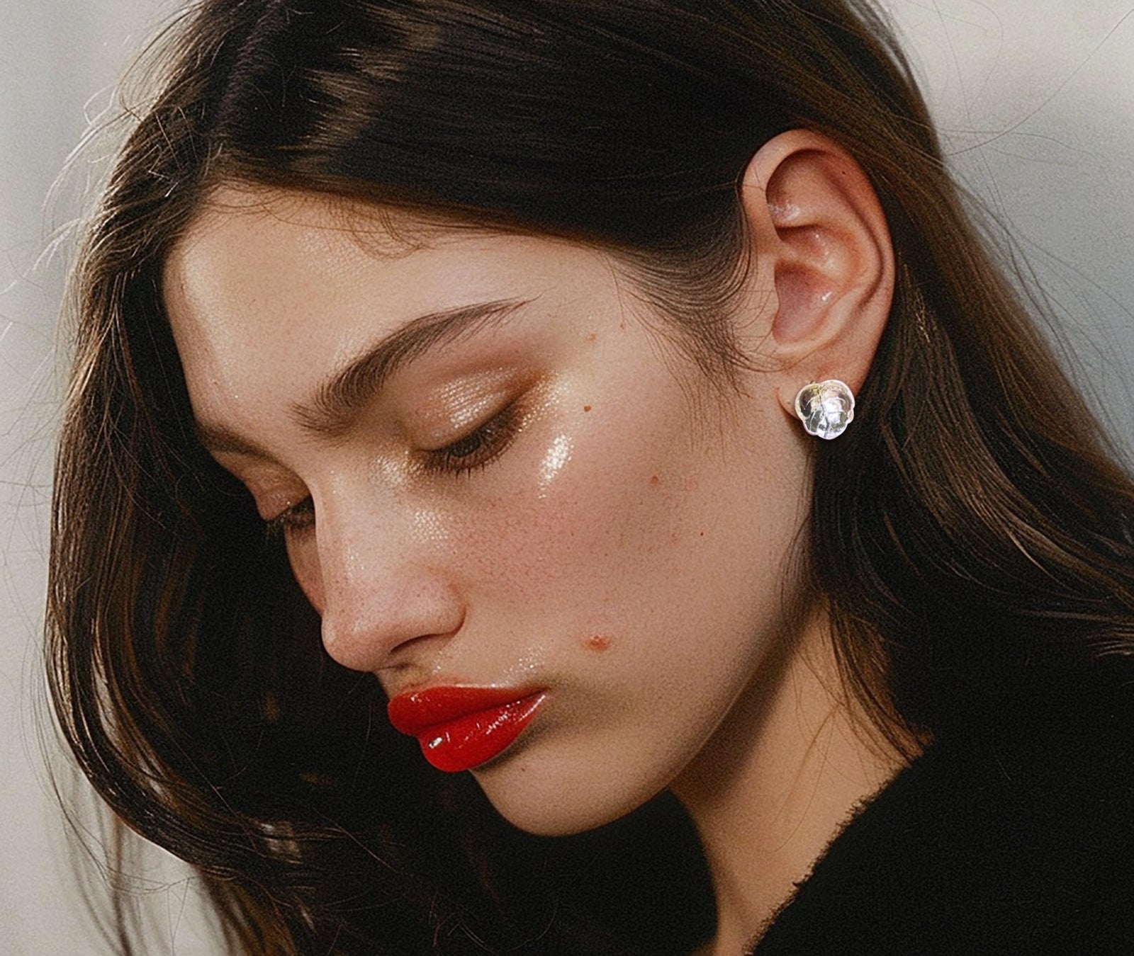 Minimalist Leaf earrings - lifestyle shot showing small leaf form for everyday wear | HELIGRAE 925 sterling silver