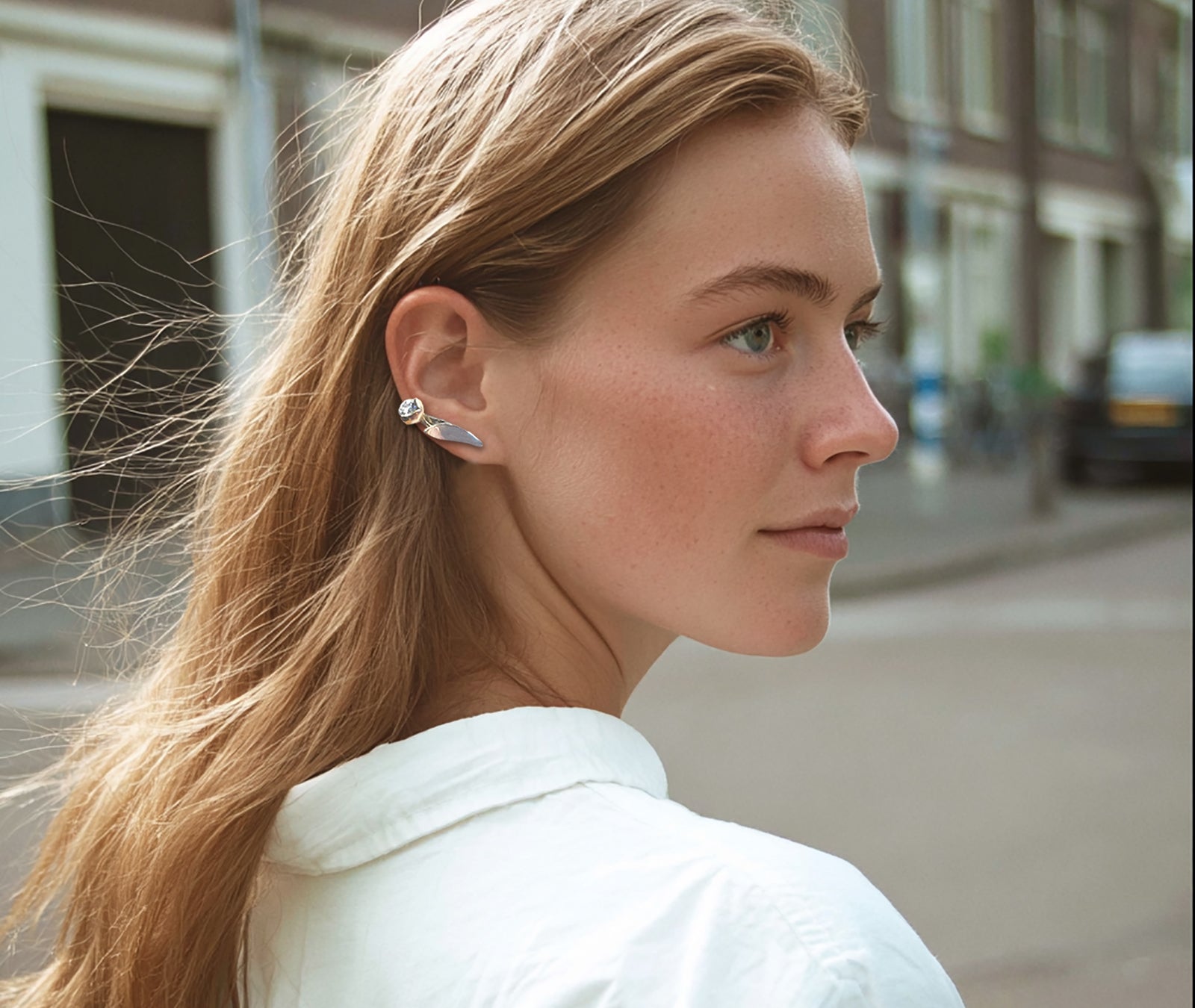 Tulip Bloom silver earrings - detailed product shot showing sculpted tulip form with luminous gemstone | HELIGRAE 2026 Collection