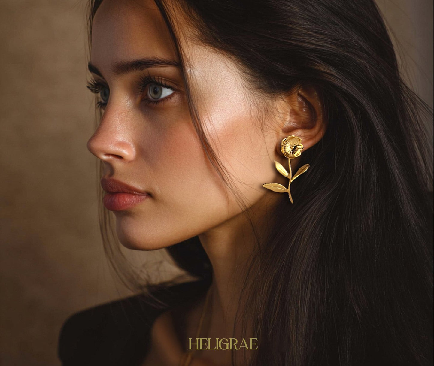Handmade gold flower earrings - wearable art piece