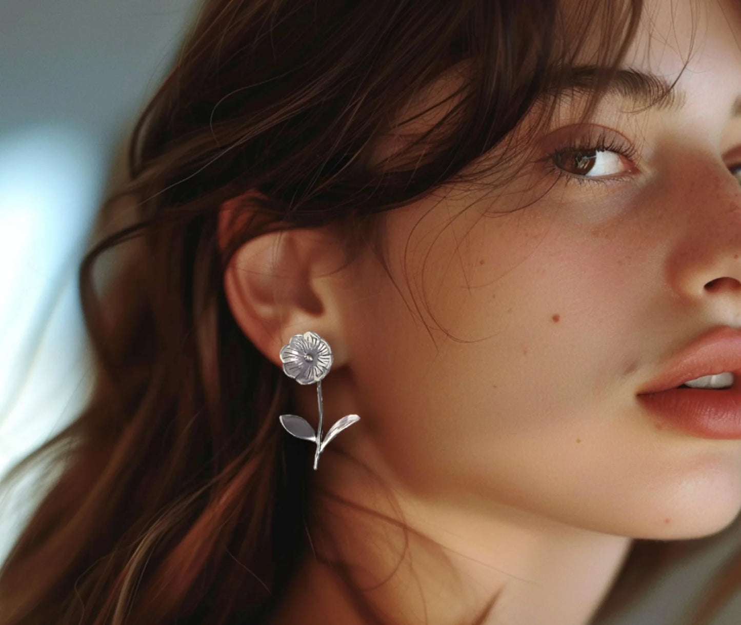 Minimal Blossom Stem Earrings in 925 Sterling Silver