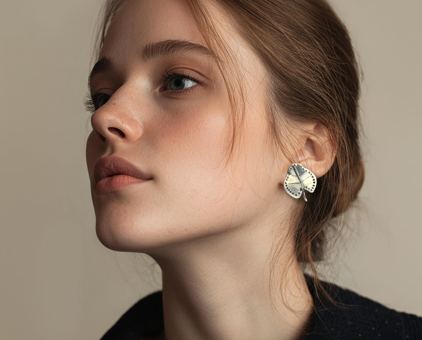 Minimal Broad Leaf Earrings in 925 Sterling Silver