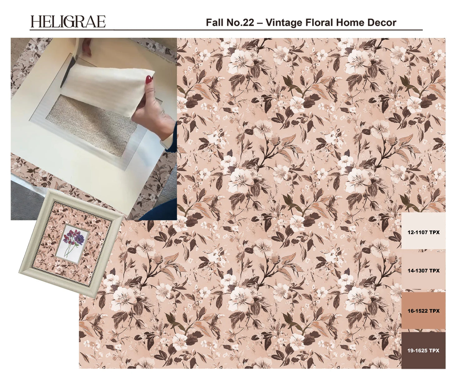 "Vintage floral botanical pattern in dusty rose and earth tones inspired by Victorian garden for home decor and textile design"