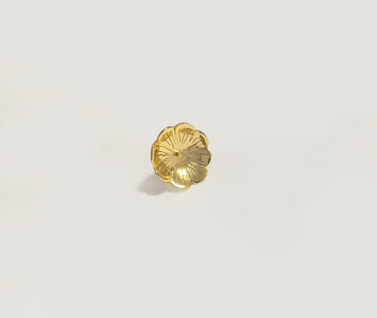 Morning Dew Bloom earrings in 18K gold plated brass - sculptural five-petal floral design with dimensional depth | HELIGRAE Prototype No. 08