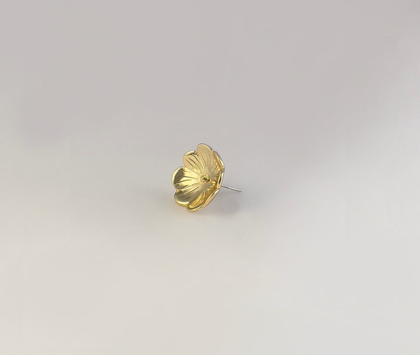 Morning Dew Bloom gold earrings - close-up showing engraved petal veins and concave curves | HELIGRAE handcrafted jewelry