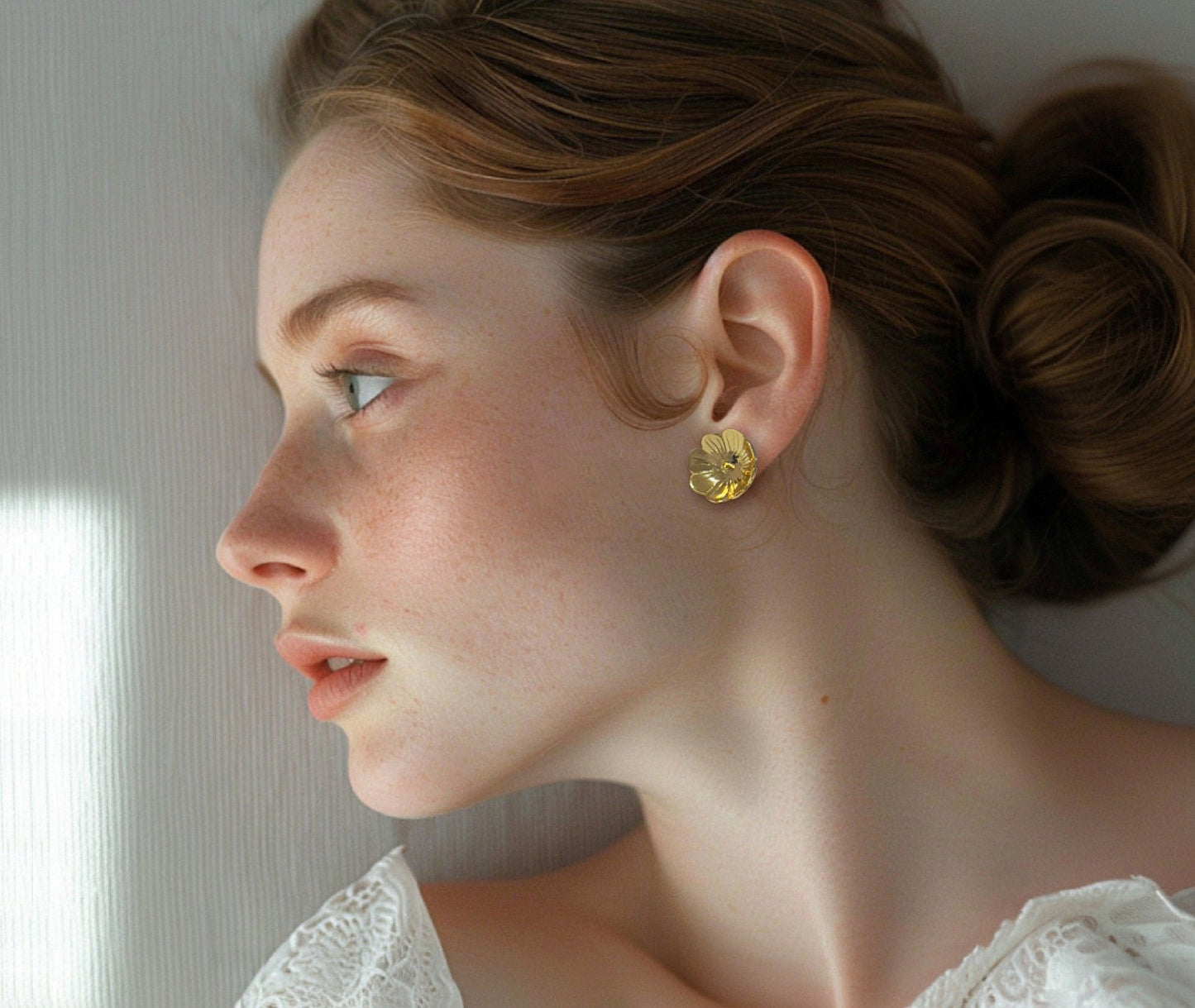 Morning Dew Bloom 18K gold plated earrings - product shot showing elegant floral design for everyday wear | HELIGRAE permanent collection