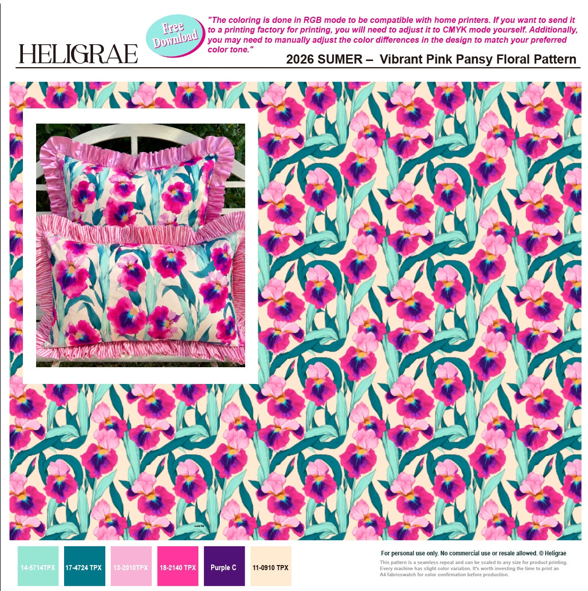 2026 Summer — Vibrant Pink Pansy Floral  | Free Download