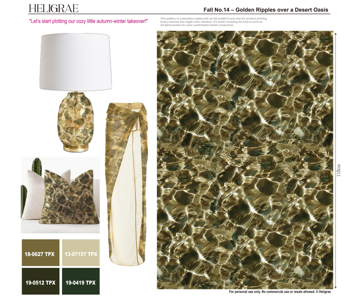 "Abstract golden ripples pattern with luminous watercolor effect inspired by sunlight on water for luxury textile design"