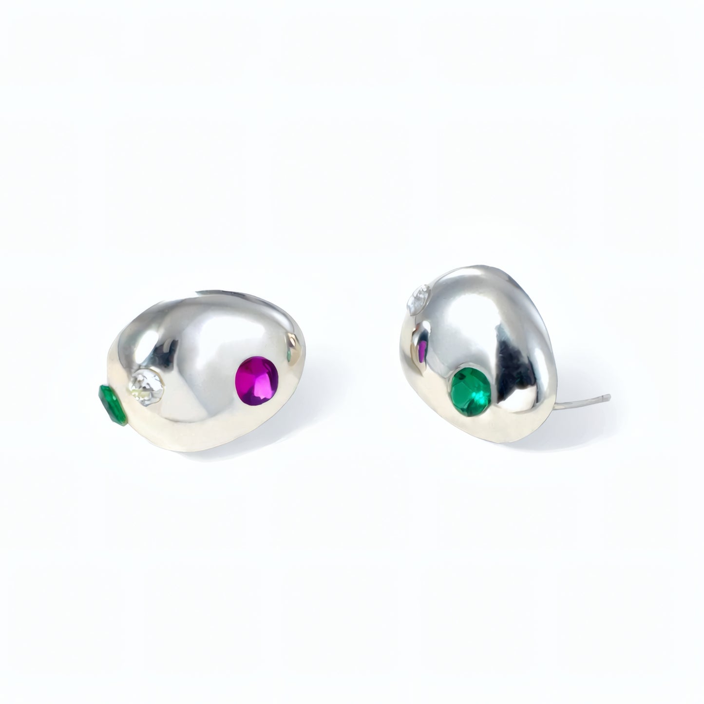Minimal Pebble Stud Earrings pair with contrasting colored zirconia stones