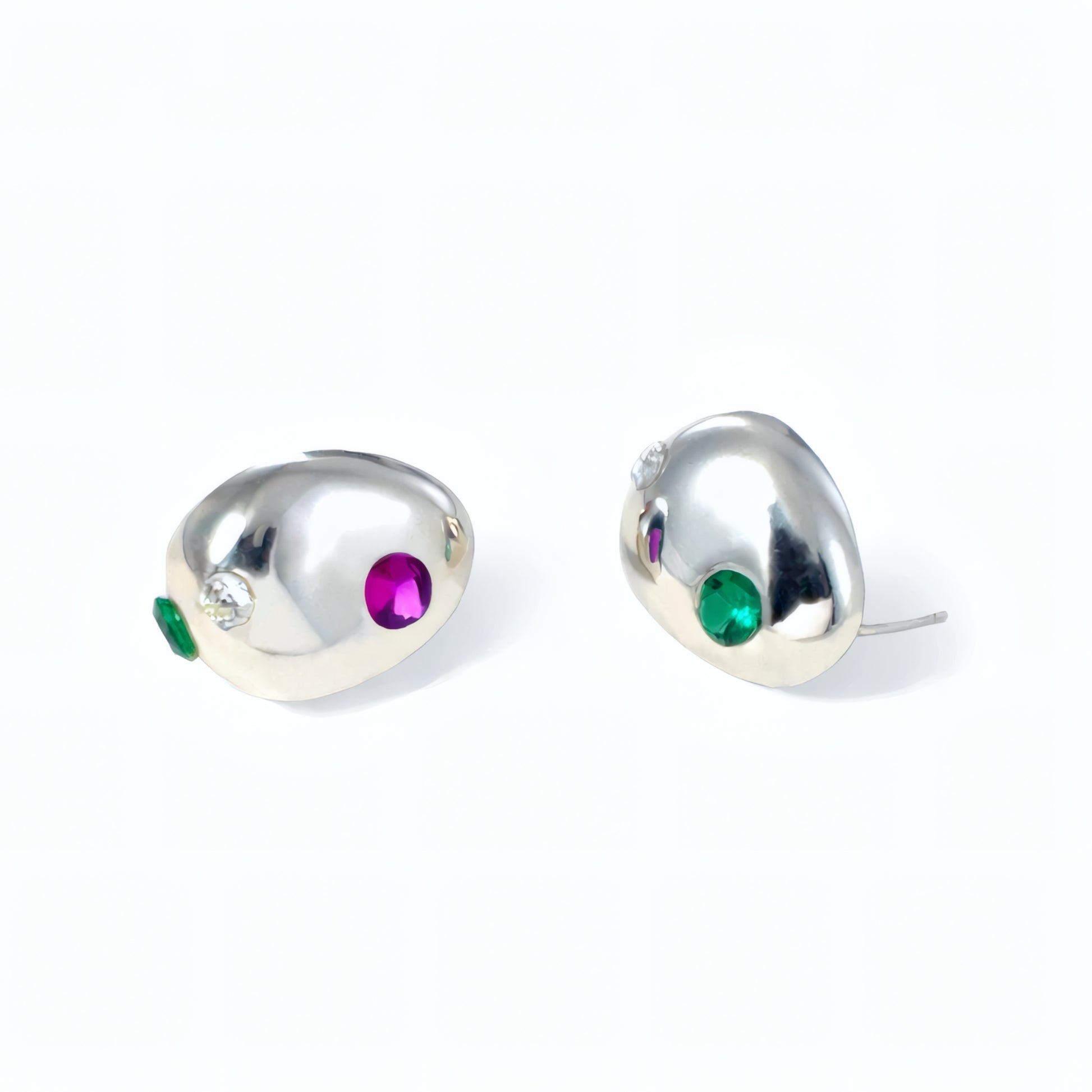 Minimal Pebble Stud Earrings pair with contrasting colored zirconia stones