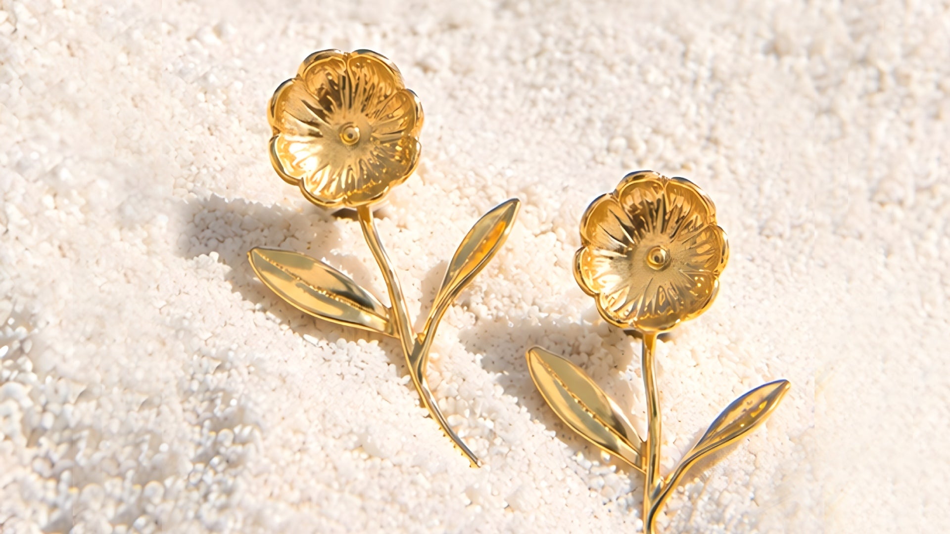 Minimal Blossom Stem Earrings in 18K Gold Plated Brass heligrae