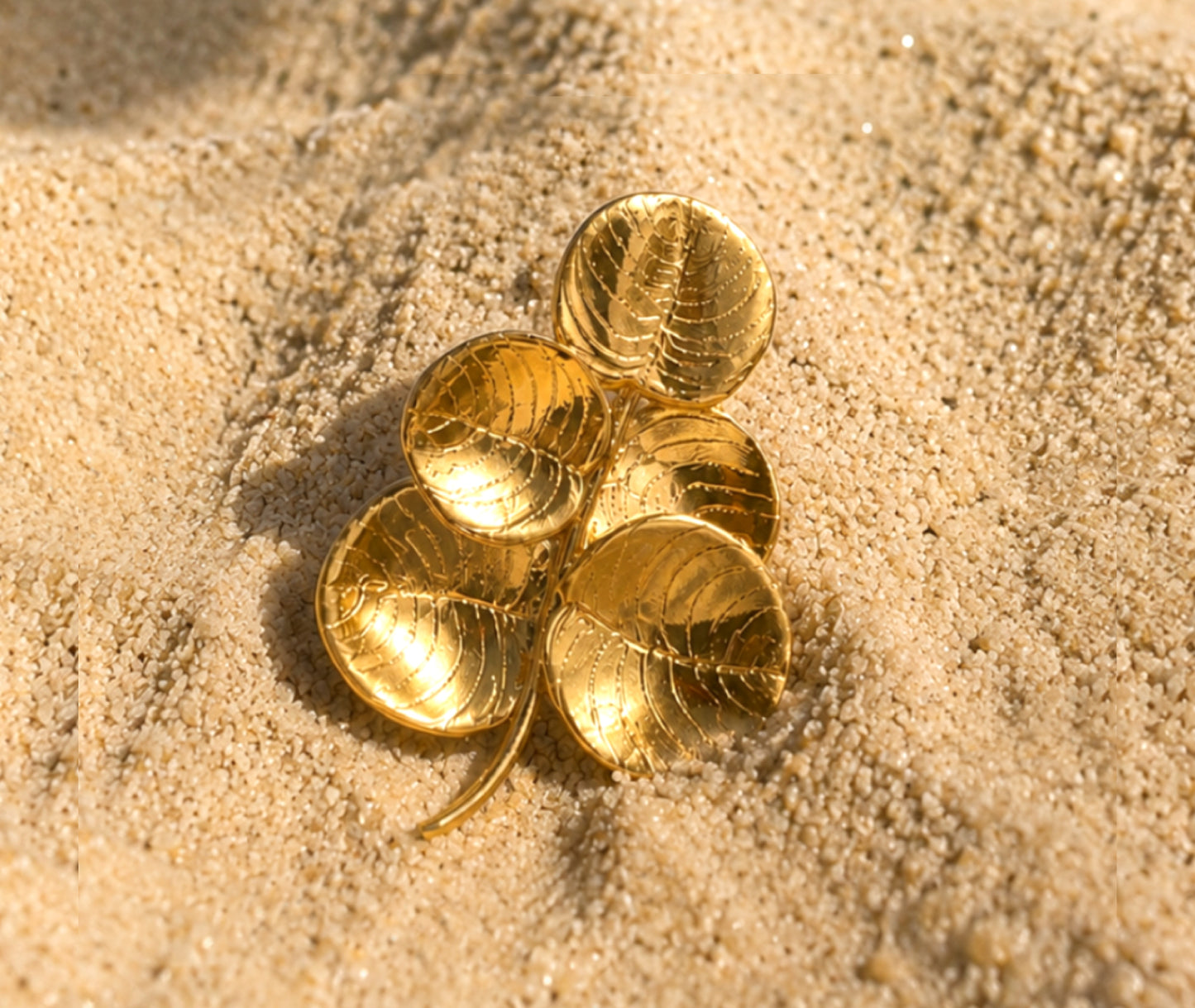 18K Gold Leaf Cluster Earring — Sculptural Statement Earring with Engraved Detail