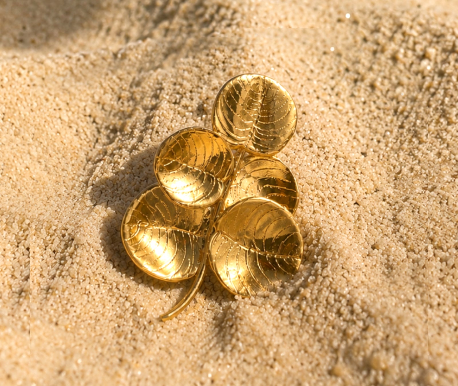 18K Gold Leaf Cluster Earring — Sculptural Statement Earring with Engraved Detail