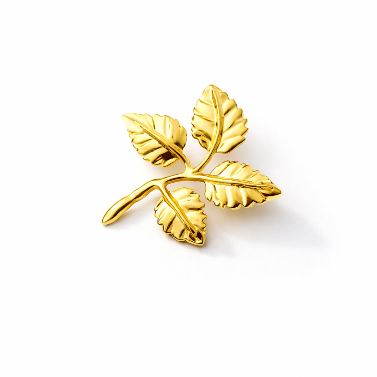 Minimal Four Leaf Cluster Earrings 18K gold plated brass side view showing thickness and leaf edge detail