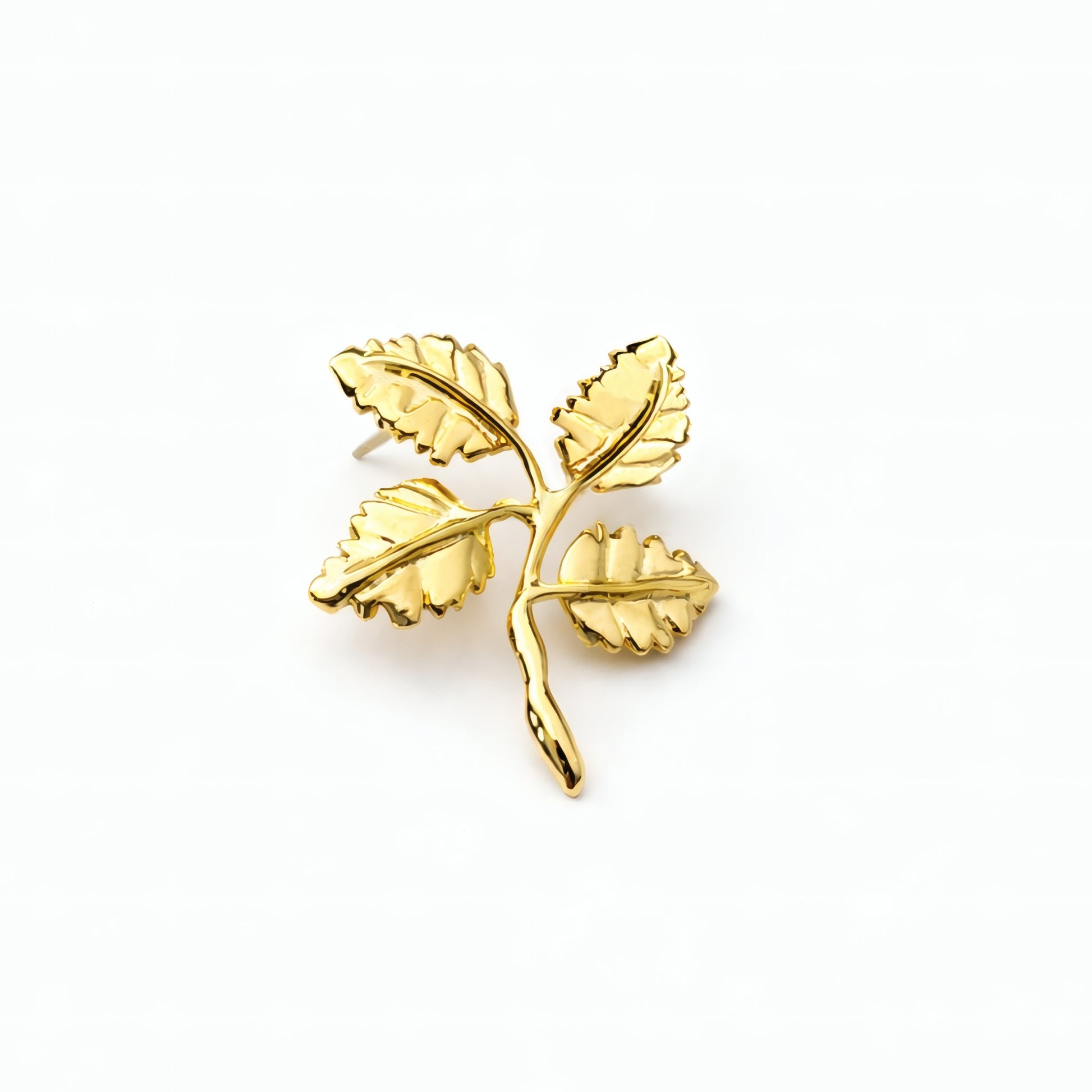 Minimal Four Leaf Cluster Earrings gold statement leaf stud earrings single piece white background