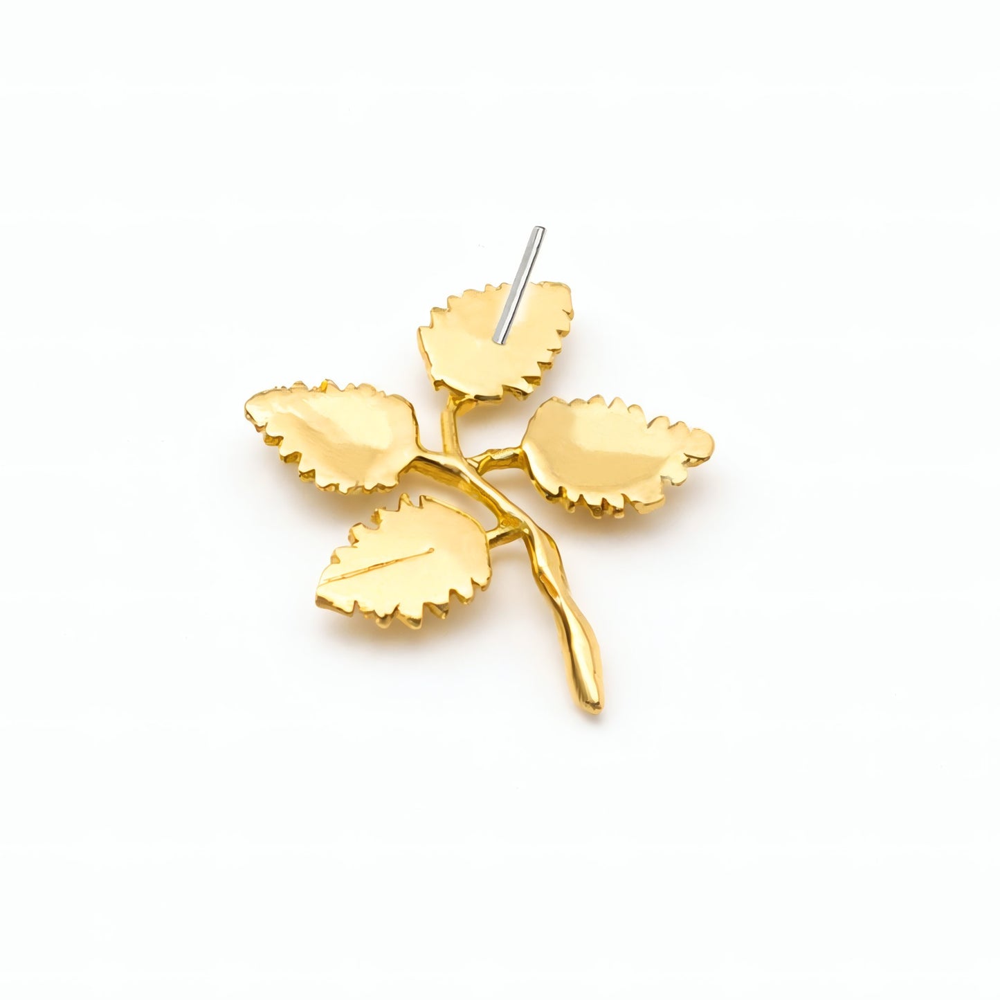 Minimal Four Leaf Cluster Earrings 18K gold plated brass single earring back view post detail