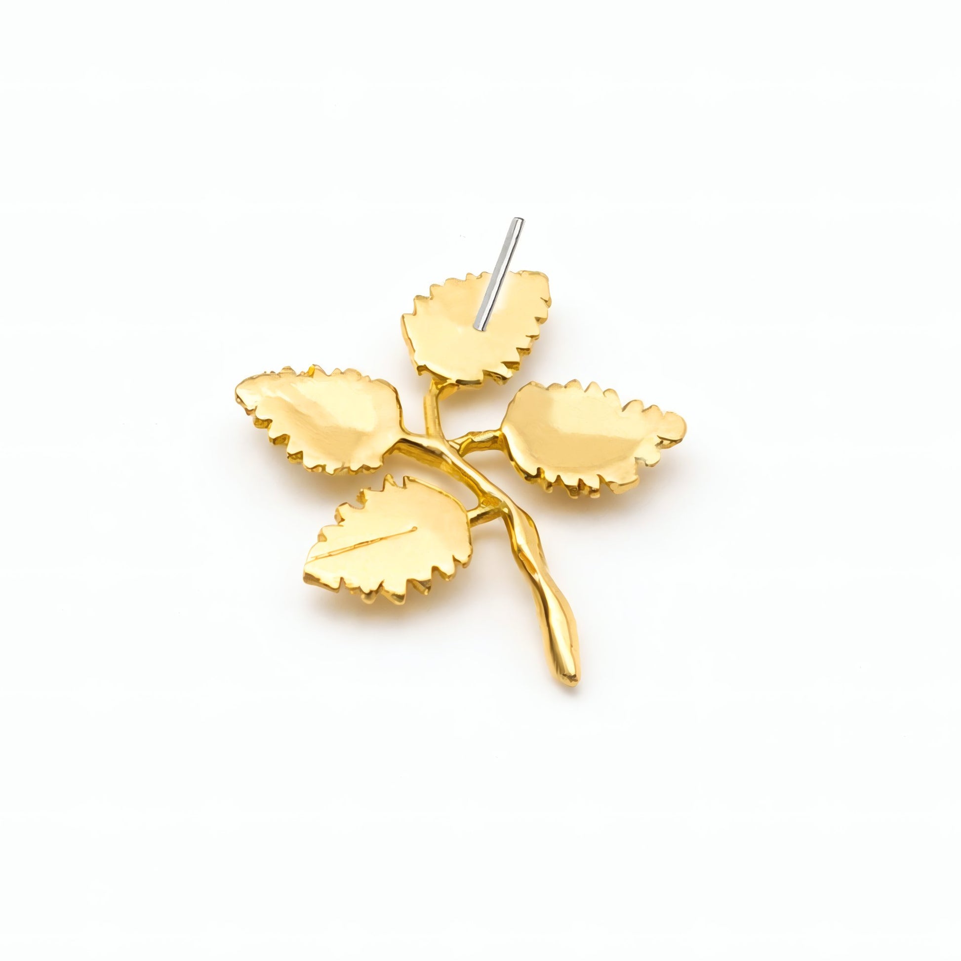 Minimal Four Leaf Cluster Earrings 18K gold plated brass single earring back view post detail