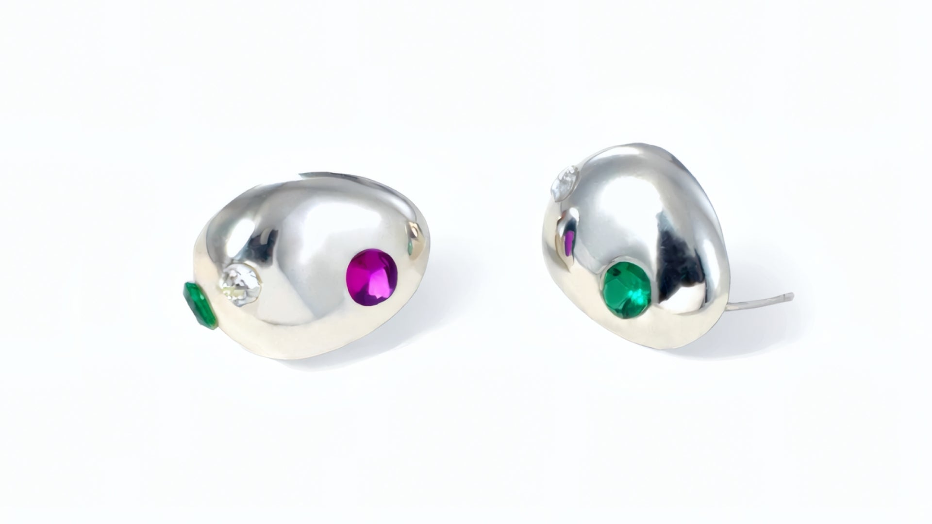 Minimal Pebble Stud Earrings with Colored Zirconia | 925 Sterling Silver  heligrae