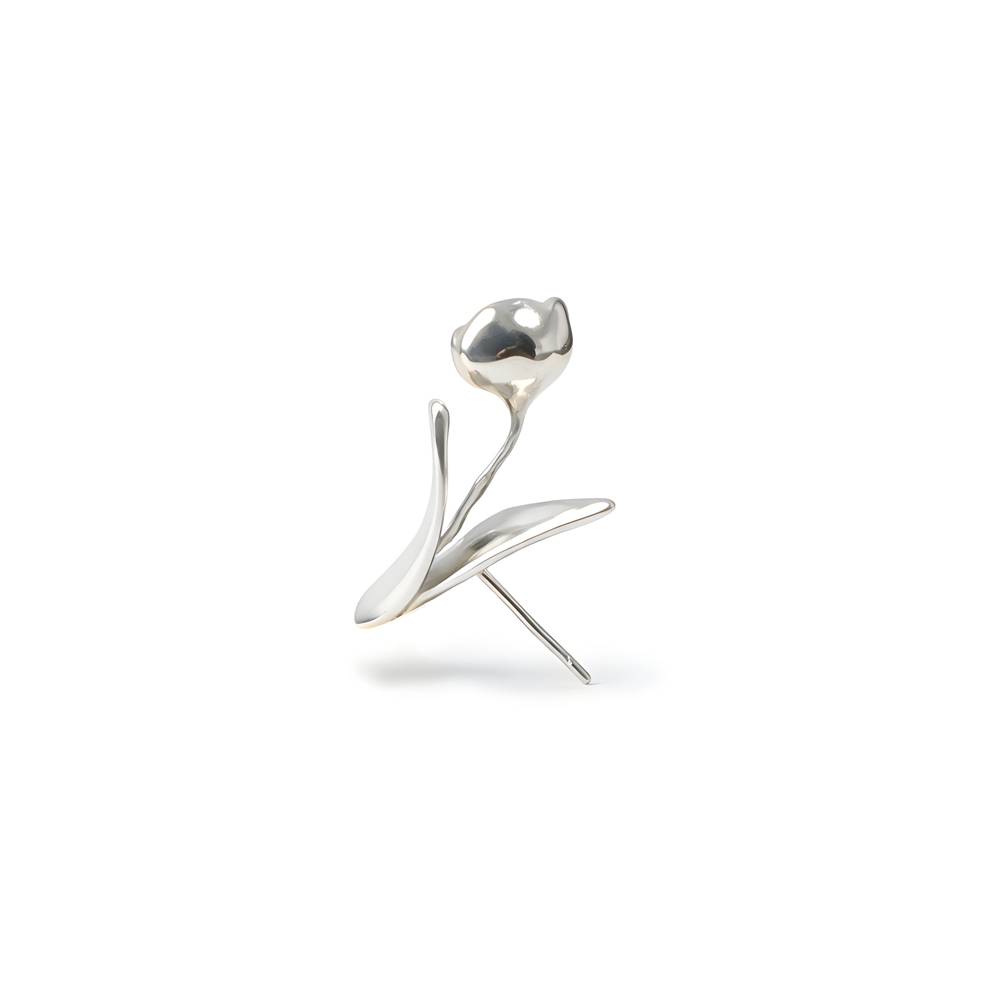 Tulip Bloom silver earrings - close-up showing fluid petal curves and central gemstone brilliance | HELIGRAE handcrafted jewelry