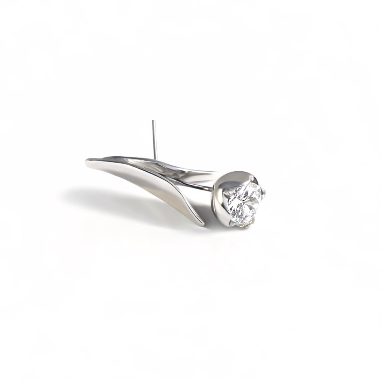 Tulip Bloom silver earrings - close-up showing fluid petal curves and central gemstone brilliance | HELIGRAE handcrafted jewelry