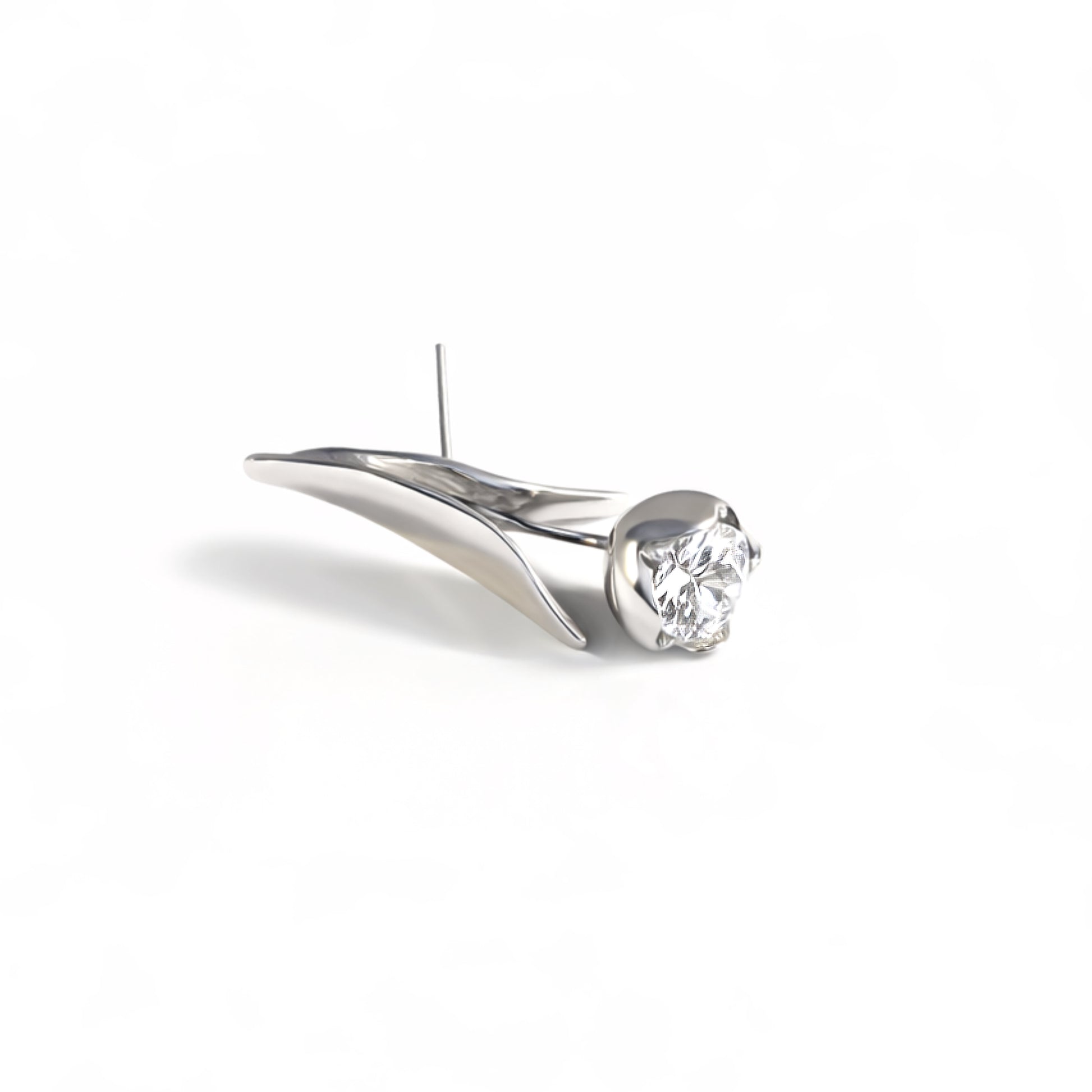 Tulip Bloom silver earrings - close-up showing fluid petal curves and central gemstone brilliance | HELIGRAE handcrafted jewelry